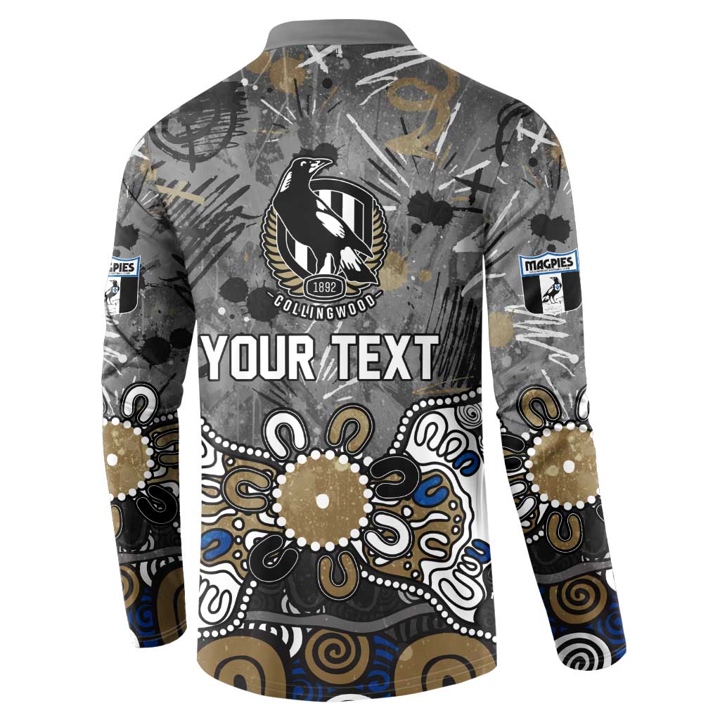 Personalized Collingwood Magpies Button Sweatshirt Aboriginal Dot Painting Graffiti Style