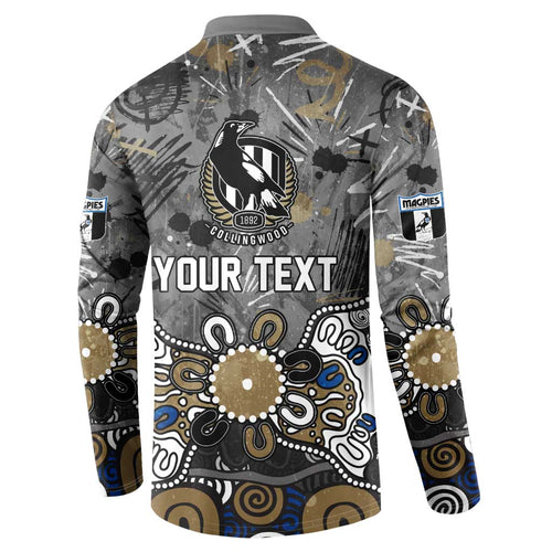 Personalized Collingwood Magpies Button Sweatshirt Aboriginal Dot Painting Graffiti Style