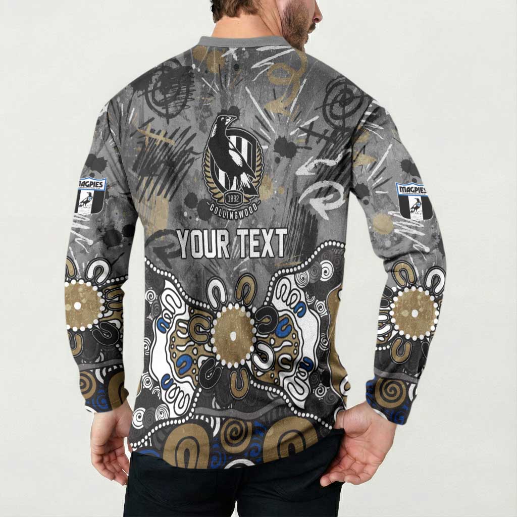 Personalized Collingwood Magpies Button Sweatshirt Aboriginal Dot Painting Graffiti Style