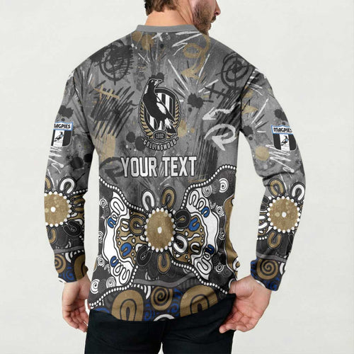 Personalized Collingwood Magpies Button Sweatshirt Aboriginal Dot Painting Graffiti Style