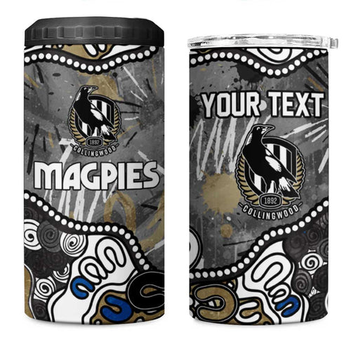 Personalized Collingwood Magpies 4 in 1 Can Cooler Tumbler Aboriginal Dot Painting Graffiti Style