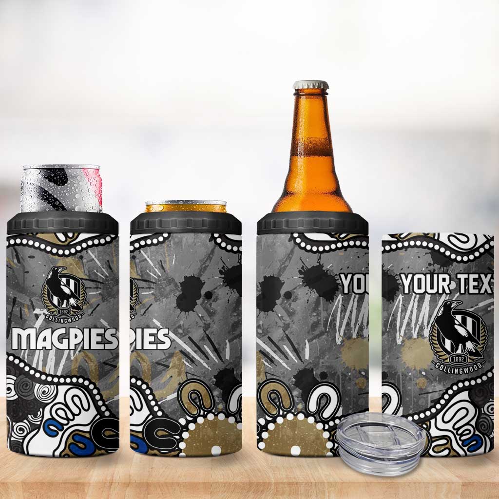 Personalized Collingwood Magpies 4 in 1 Can Cooler Tumbler Aboriginal Dot Painting Graffiti Style