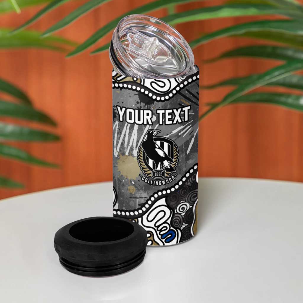 Personalized Collingwood Magpies 4 in 1 Can Cooler Tumbler Aboriginal Dot Painting Graffiti Style