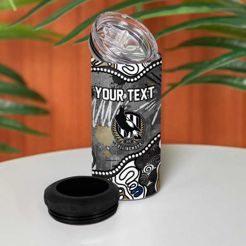 Personalized Collingwood Magpies 4 in 1 Can Cooler Tumbler Aboriginal Dot Painting Graffiti Style