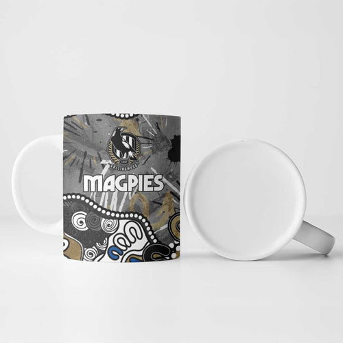 Personalized Collingwood Magpies Ceramic Mug Aboriginal Dot Painting Graffiti Style