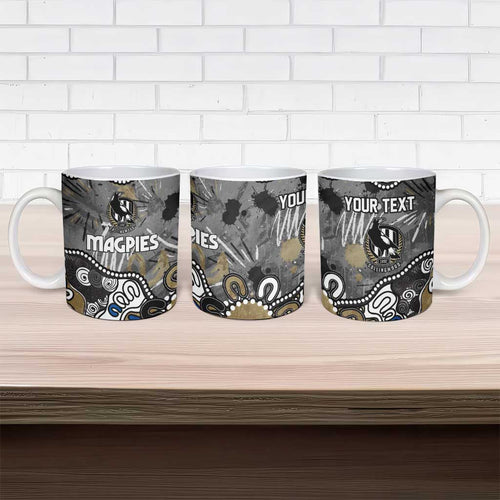 Personalized Collingwood Magpies Ceramic Mug Aboriginal Dot Painting Graffiti Style