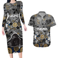 Personalized Collingwood Magpies Couples Matching Long Sleeve Bodycon Dress and Hawaiian Shirt Aboriginal Dot Painting Graffiti Style