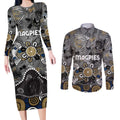 Personalized Collingwood Magpies Couples Matching Long Sleeve Bodycon Dress and Long Sleeve Button Shirt Aboriginal Dot Painting Graffiti Style