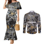 Personalized Collingwood Magpies Couples Matching Mermaid Dress and Long Sleeve Button Shirt Aboriginal Dot Painting Graffiti Style