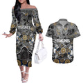 Personalized Collingwood Magpies Couples Matching Off The Shoulder Long Sleeve Dress and Hawaiian Shirt Aboriginal Dot Painting Graffiti Style