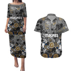 Personalized Collingwood Magpies Couples Matching Puletasi and Hawaiian Shirt Aboriginal Dot Painting Graffiti Style