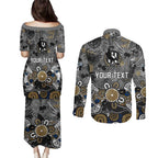 Personalized Collingwood Magpies Couples Matching Puletasi and Long Sleeve Button Shirt Aboriginal Dot Painting Graffiti Style