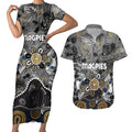 Personalized Collingwood Magpies Couples Matching Short Sleeve Bodycon Dress and Hawaiian Shirt Aboriginal Dot Painting Graffiti Style
