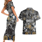 Personalized Collingwood Magpies Couples Matching Short Sleeve Bodycon Dress and Hawaiian Shirt Aboriginal Dot Painting Graffiti Style