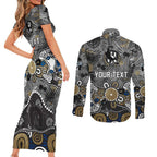 Personalized Collingwood Magpies Couples Matching Short Sleeve Bodycon Dress and Long Sleeve Button Shirt Aboriginal Dot Painting Graffiti Style