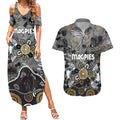 Personalized Collingwood Magpies Couples Matching Summer Maxi Dress and Hawaiian Shirt Aboriginal Dot Painting Graffiti Style