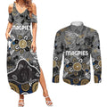 Personalized Collingwood Magpies Couples Matching Summer Maxi Dress and Long Sleeve Button Shirt Aboriginal Dot Painting Graffiti Style