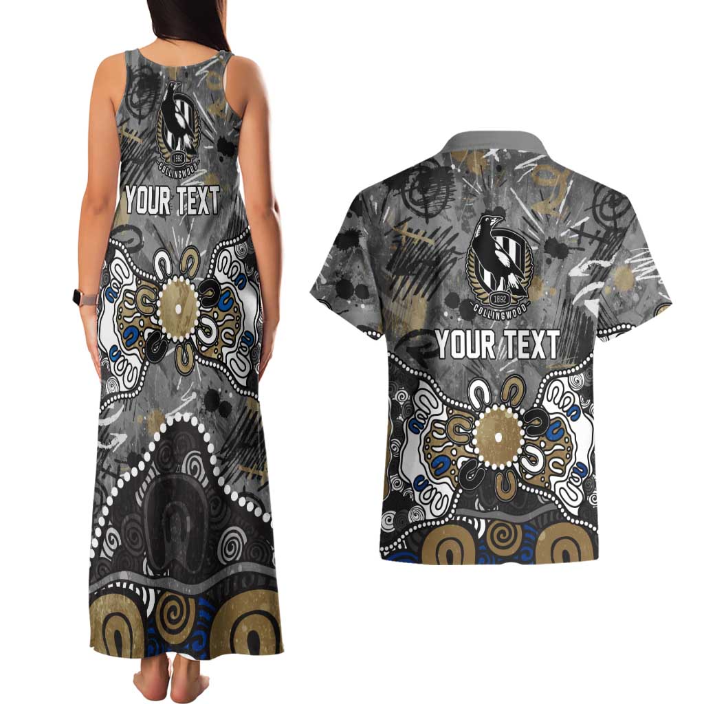 Personalized Collingwood Magpies Couples Matching Tank Maxi Dress and Hawaiian Shirt Aboriginal Dot Painting Graffiti Style
