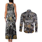 Personalized Collingwood Magpies Couples Matching Tank Maxi Dress and Long Sleeve Button Shirt Aboriginal Dot Painting Graffiti Style