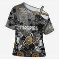 Personalized Collingwood Magpies Cross Shoulder Shirt Aboriginal Dot Painting Graffiti Style
