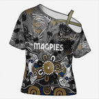 Personalized Collingwood Magpies Cross Shoulder Shirt Aboriginal Dot Painting Graffiti Style