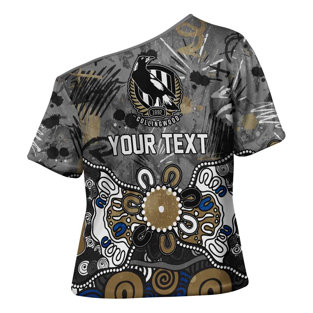 Personalized Collingwood Magpies Cross Shoulder Shirt Aboriginal Dot Painting Graffiti Style