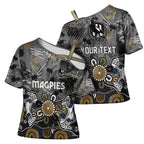 Personalized Collingwood Magpies Cross Shoulder Shirt Aboriginal Dot Painting Graffiti Style