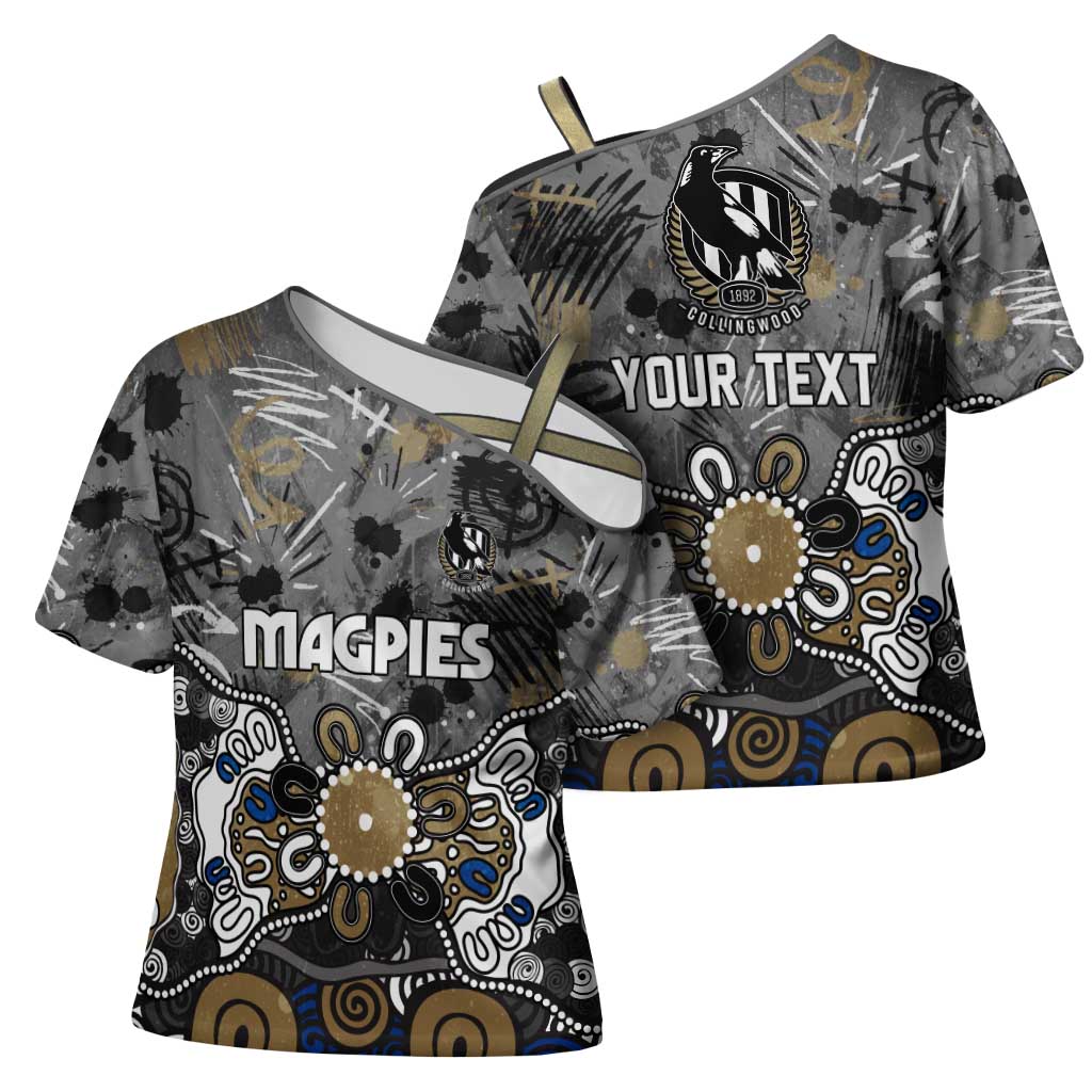Personalized Collingwood Magpies Cross Shoulder Shirt Aboriginal Dot Painting Graffiti Style