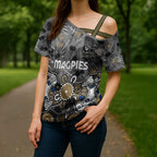 Personalized Collingwood Magpies Cross Shoulder Shirt Aboriginal Dot Painting Graffiti Style