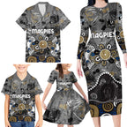 Personalized Collingwood Magpies Family Matching Long Sleeve Bodycon Dress and Hawaiian Shirt Aboriginal Dot Painting Graffiti Style