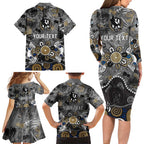 Personalized Collingwood Magpies Family Matching Long Sleeve Bodycon Dress and Hawaiian Shirt Aboriginal Dot Painting Graffiti Style