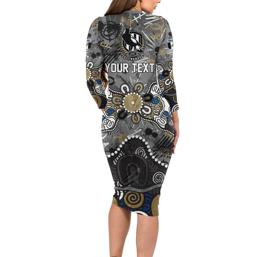 Personalized Collingwood Magpies Family Matching Long Sleeve Bodycon Dress and Hawaiian Shirt Aboriginal Dot Painting Graffiti Style