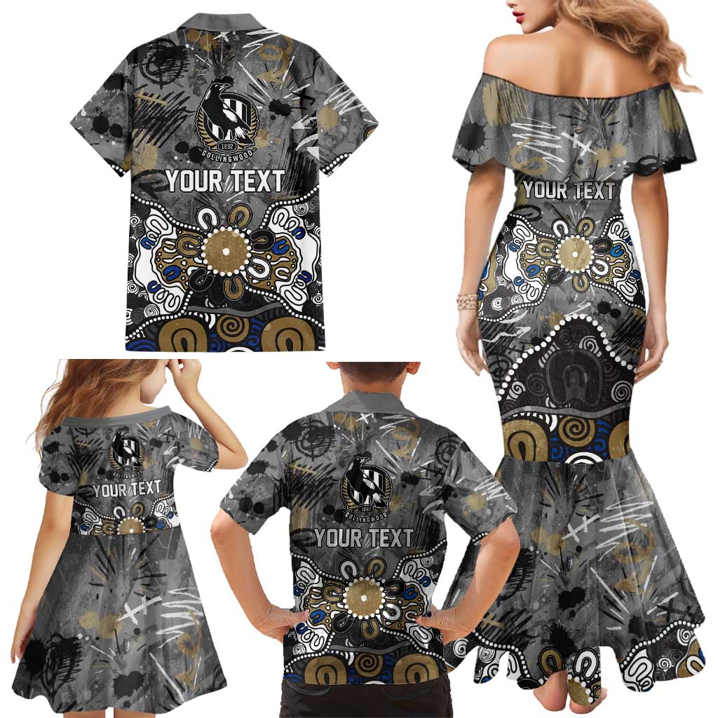 Personalized Collingwood Magpies Family Matching Mermaid Dress and Hawaiian Shirt Aboriginal Dot Painting Graffiti Style
