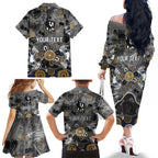 Personalized Collingwood Magpies Family Matching Off The Shoulder Long Sleeve Dress and Hawaiian Shirt Aboriginal Dot Painting Graffiti Style