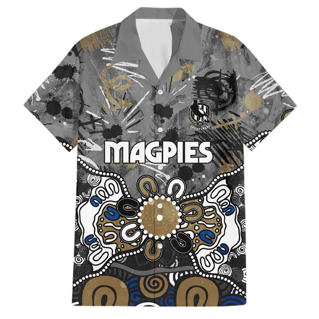 Personalized Collingwood Magpies Family Matching Off The Shoulder Long Sleeve Dress and Hawaiian Shirt Aboriginal Dot Painting Graffiti Style