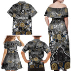 Personalized Collingwood Magpies Family Matching Off Shoulder Maxi Dress and Hawaiian Shirt Aboriginal Dot Painting Graffiti Style