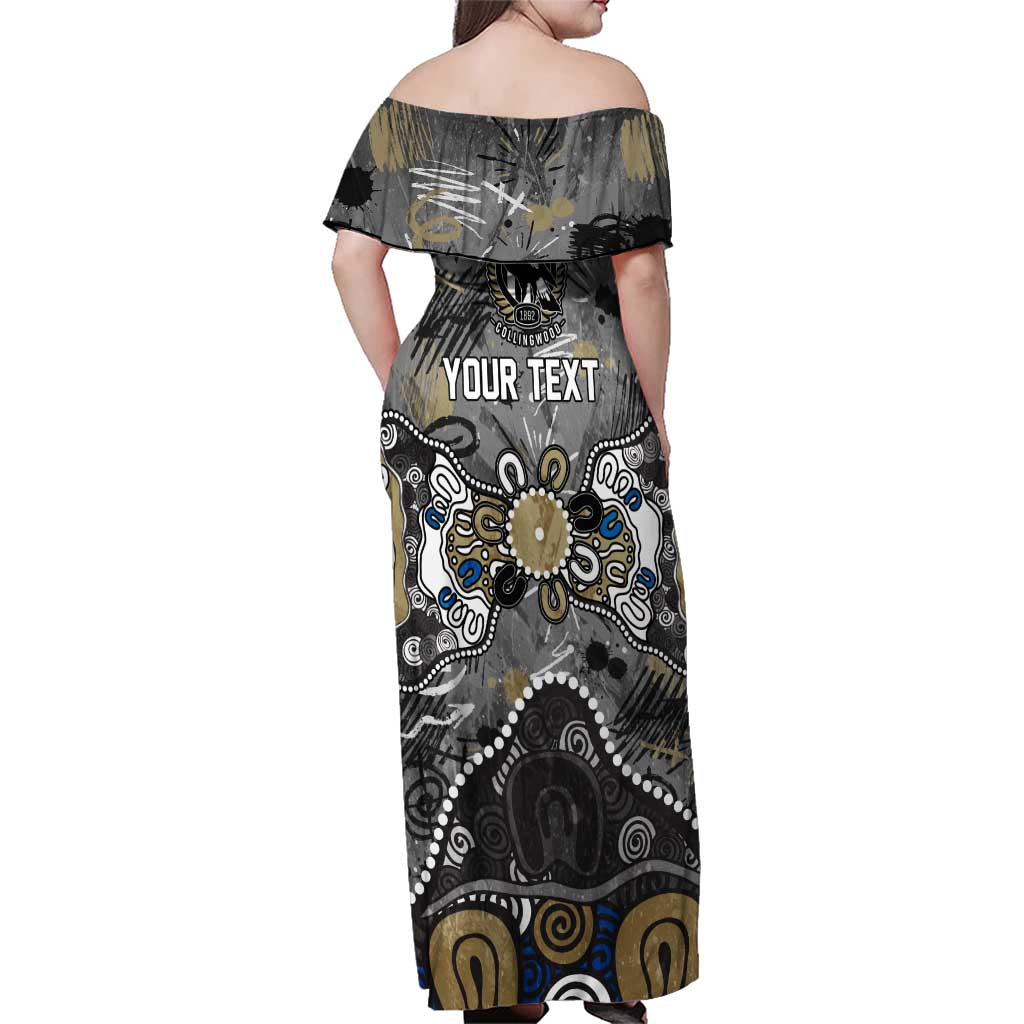 Personalized Collingwood Magpies Family Matching Off Shoulder Maxi Dress and Hawaiian Shirt Aboriginal Dot Painting Graffiti Style