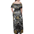 Personalized Collingwood Magpies Family Matching Off Shoulder Maxi Dress and Hawaiian Shirt Aboriginal Dot Painting Graffiti Style