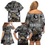 Personalized Collingwood Magpies Family Matching Off Shoulder Short Dress and Hawaiian Shirt Aboriginal Dot Painting Graffiti Style