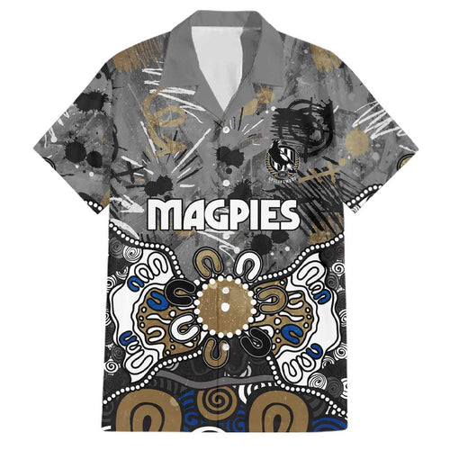 Personalized Collingwood Magpies Family Matching Off Shoulder Short Dress and Hawaiian Shirt Aboriginal Dot Painting Graffiti Style