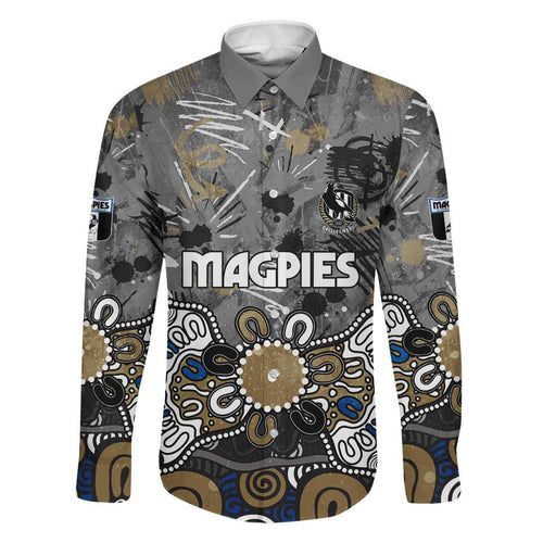 Personalized Collingwood Magpies Family Matching Off Shoulder Short Dress and Hawaiian Shirt Aboriginal Dot Painting Graffiti Style