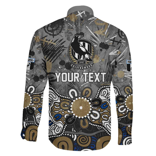 Personalized Collingwood Magpies Family Matching Off Shoulder Short Dress and Hawaiian Shirt Aboriginal Dot Painting Graffiti Style