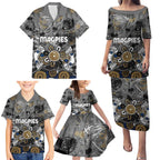 Personalized Collingwood Magpies Family Matching Puletasi and Hawaiian Shirt Aboriginal Dot Painting Graffiti Style