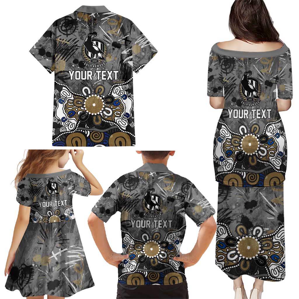 Personalized Collingwood Magpies Family Matching Puletasi and Hawaiian Shirt Aboriginal Dot Painting Graffiti Style