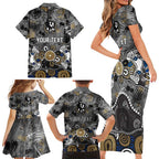 Personalized Collingwood Magpies Family Matching Short Sleeve Bodycon Dress and Hawaiian Shirt Aboriginal Dot Painting Graffiti Style
