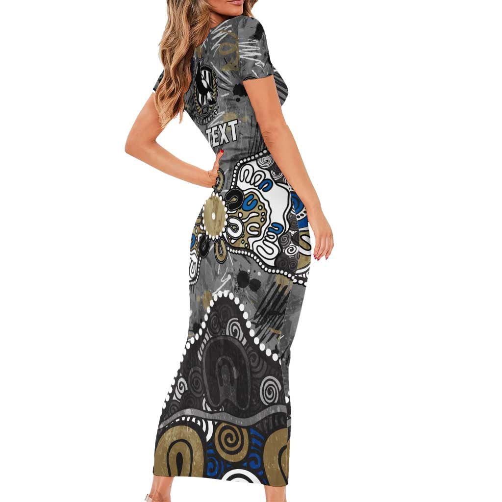 Personalized Collingwood Magpies Family Matching Short Sleeve Bodycon Dress and Hawaiian Shirt Aboriginal Dot Painting Graffiti Style
