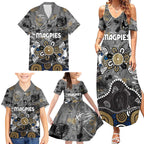 Personalized Collingwood Magpies Family Matching Summer Maxi Dress and Hawaiian Shirt Aboriginal Dot Painting Graffiti Style
