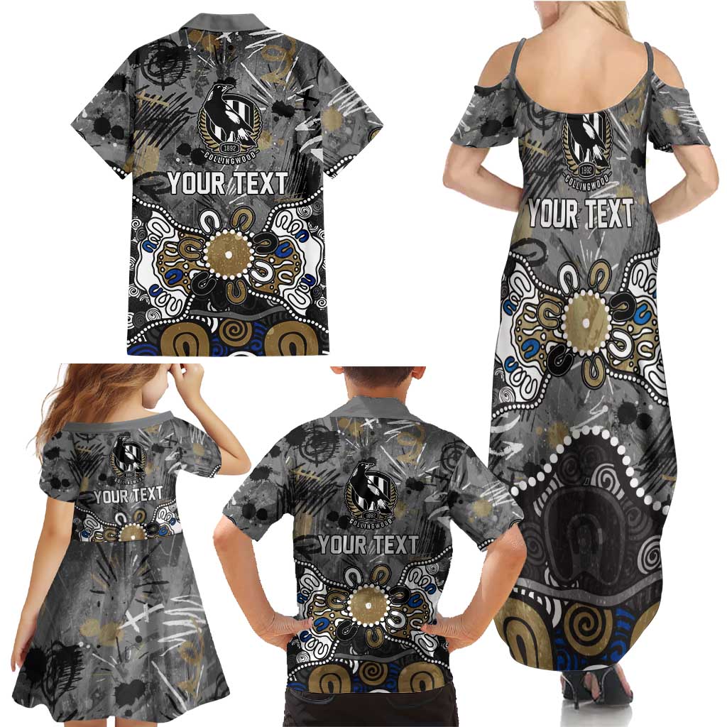 Personalized Collingwood Magpies Family Matching Summer Maxi Dress and Hawaiian Shirt Aboriginal Dot Painting Graffiti Style