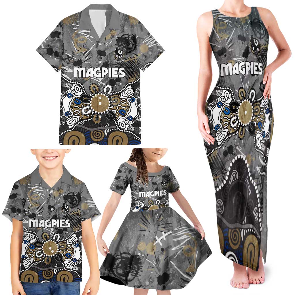 Personalized Collingwood Magpies Family Matching Tank Maxi Dress and Hawaiian Shirt Aboriginal Dot Painting Graffiti Style