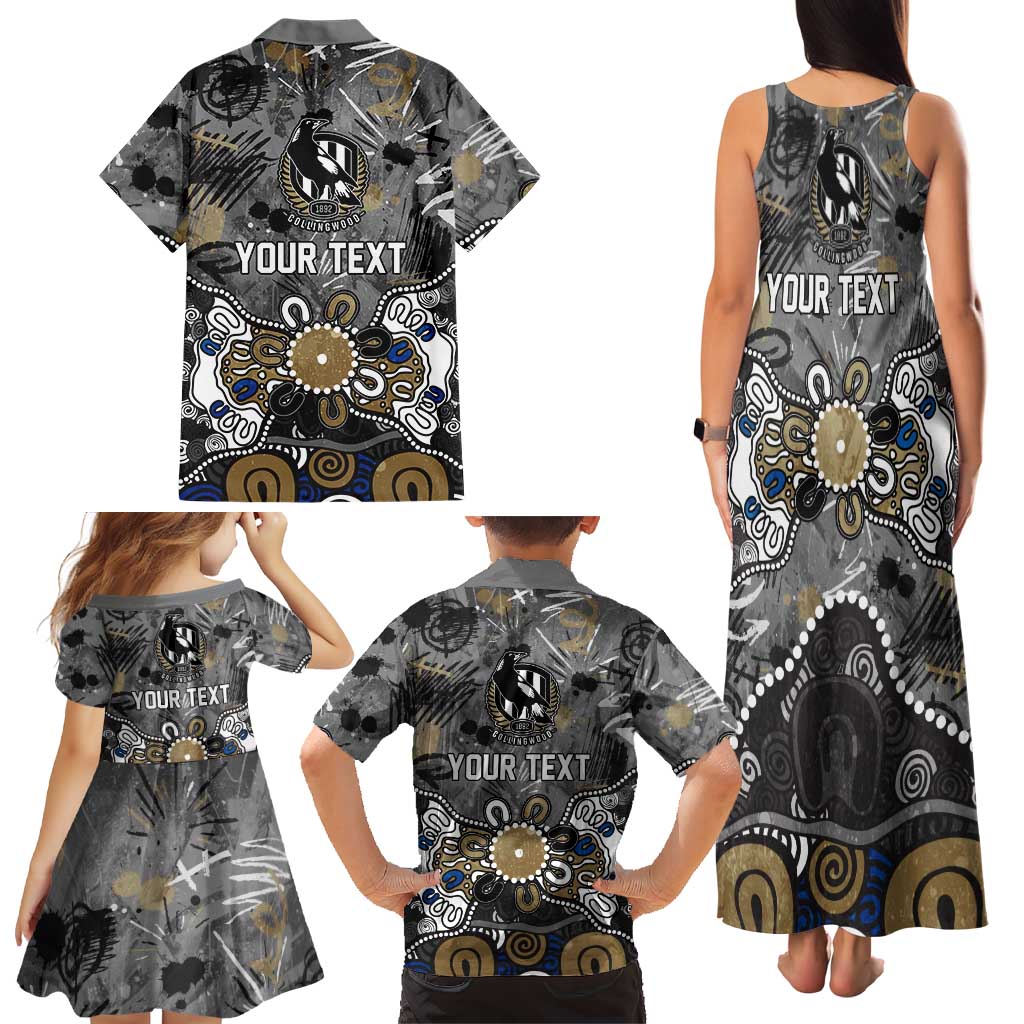 Personalized Collingwood Magpies Family Matching Tank Maxi Dress and Hawaiian Shirt Aboriginal Dot Painting Graffiti Style